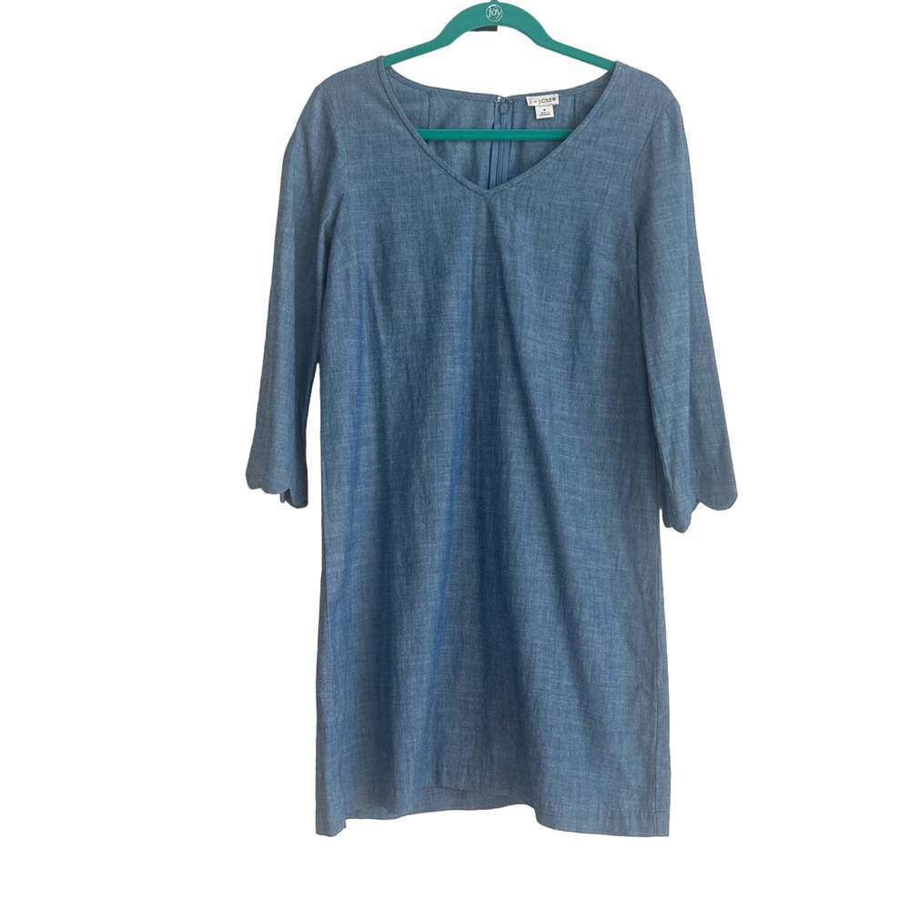 NWT J. by J Crew 100% Cotton Blue Chambray Sheath Dress with Scallop Sleeves
